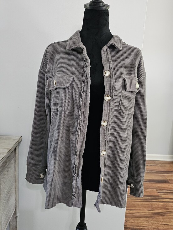 Sweaters - Womens Button Up Waffle Knit Sweater